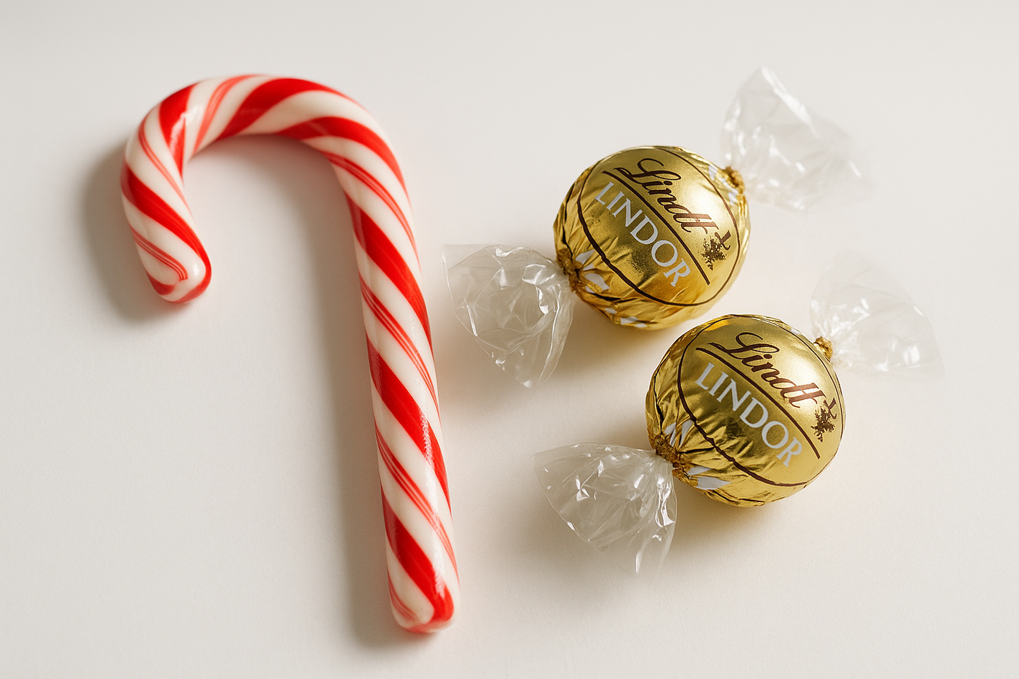candy cane and two lindor gold chocolates